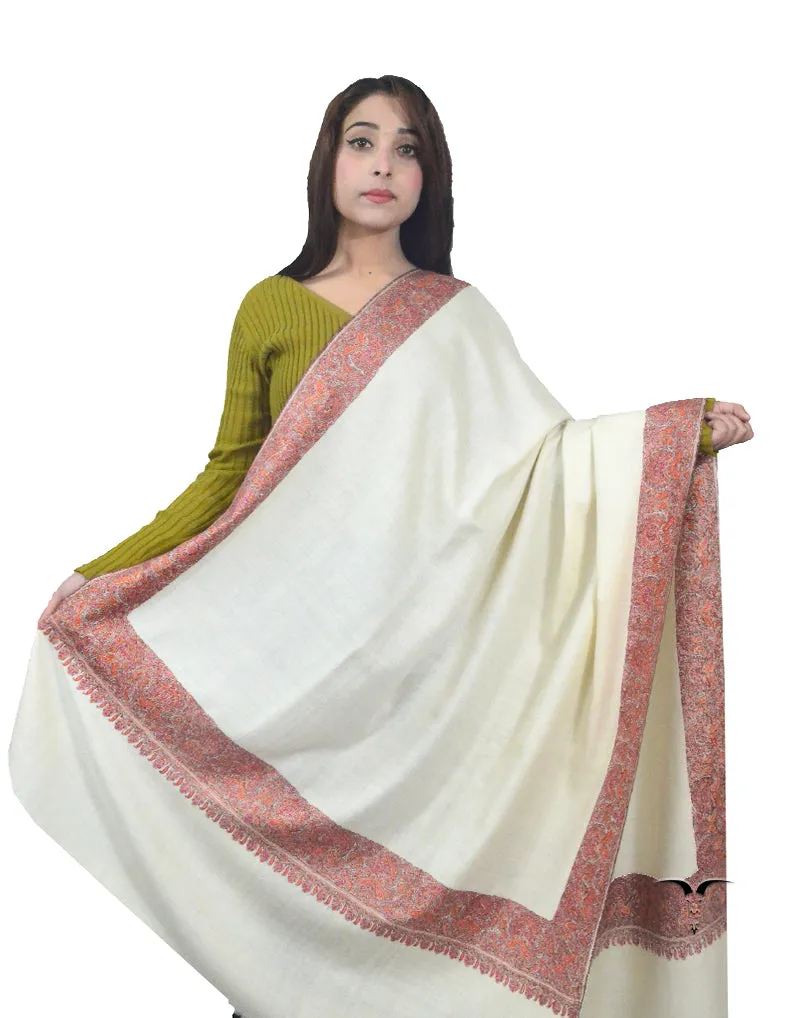 Natural Off White Pashmina Shawl With Sozni Work 5670
