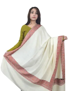 Natural Off White Pashmina Shawl With Sozni Work 5670