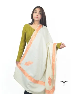 Natural Off White Pashmina Shawl With Tilla Work 5669