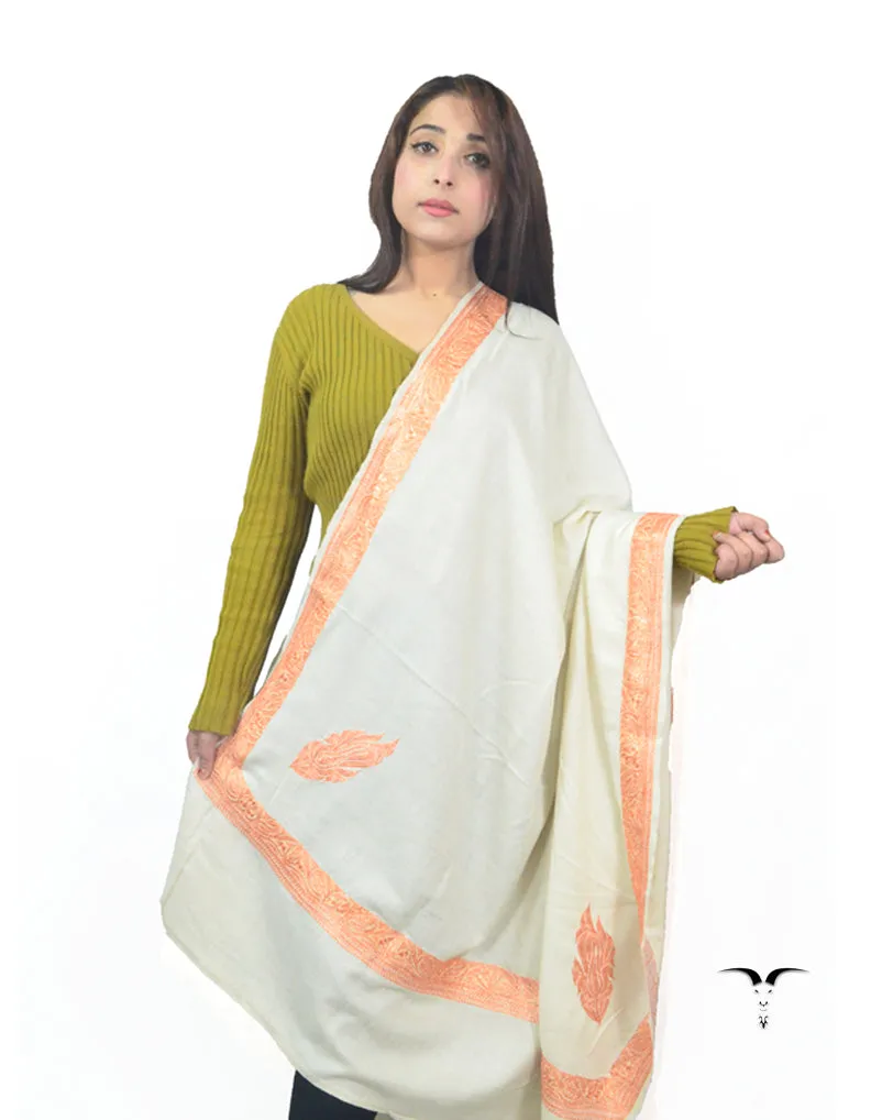 Natural Off White Pashmina Shawl With Tilla Work 5669