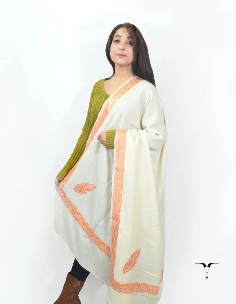 Natural Off White Pashmina Shawl With Tilla Work 5669