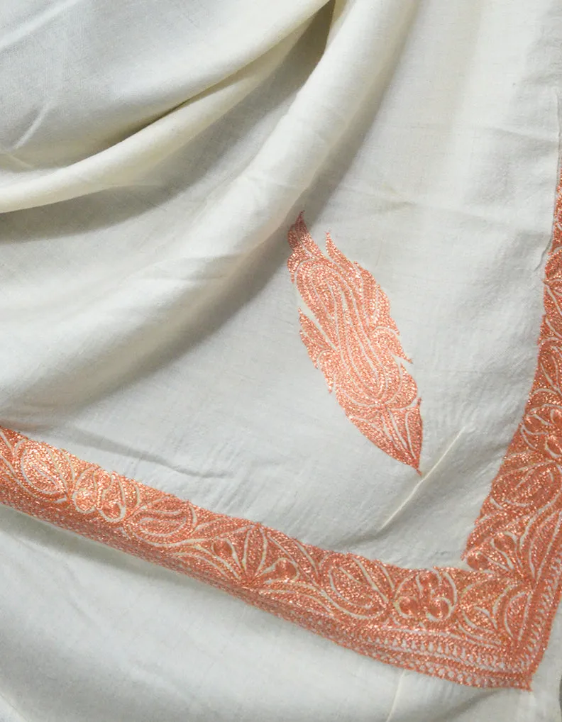 Natural Off White Pashmina Shawl With Tilla Work 5669