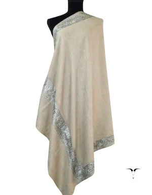 Natural Pashmina Shawl With Silver Tilla Work 5425