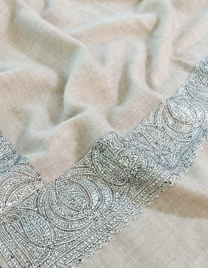 Natural Pashmina Shawl With Silver Tilla Work 5425