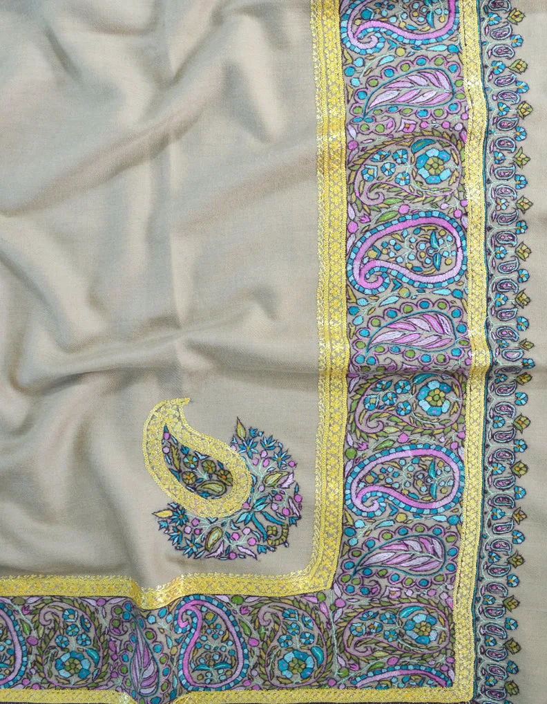 Natural Pashmina Shawl With Sozni & Tilla Work 5476