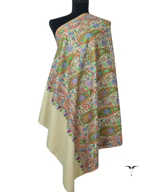 Natural White Pashmina Shawl With Embroidery 5926