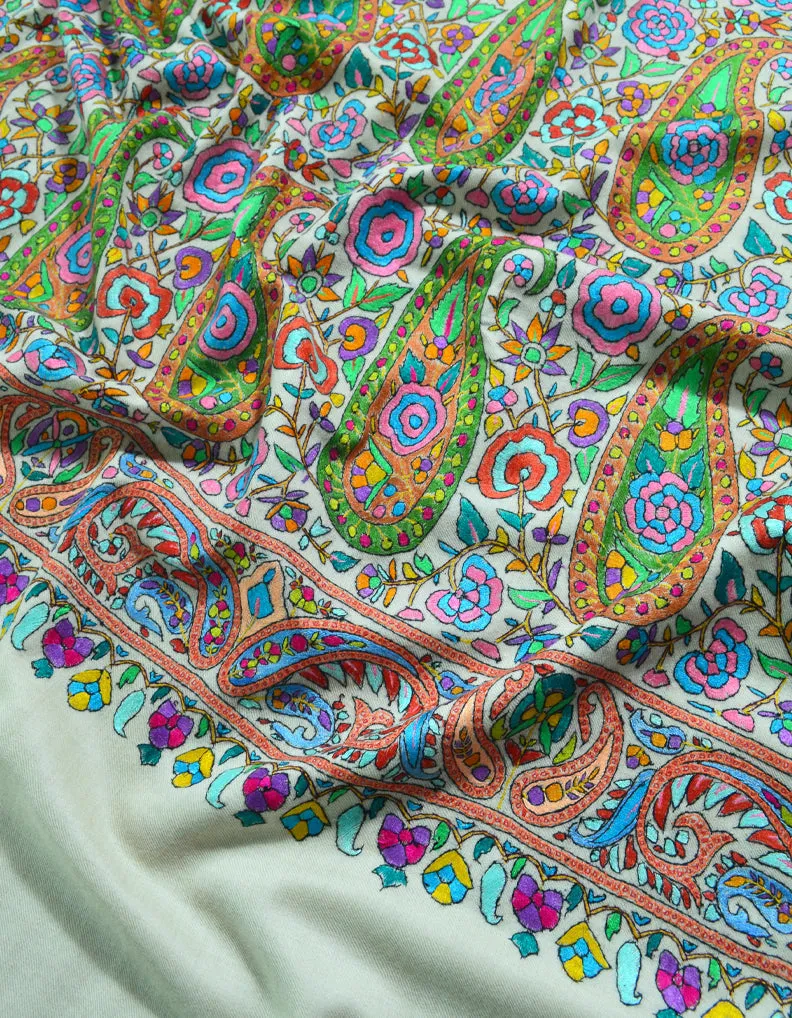 Natural White Pashmina Shawl With Embroidery 5926