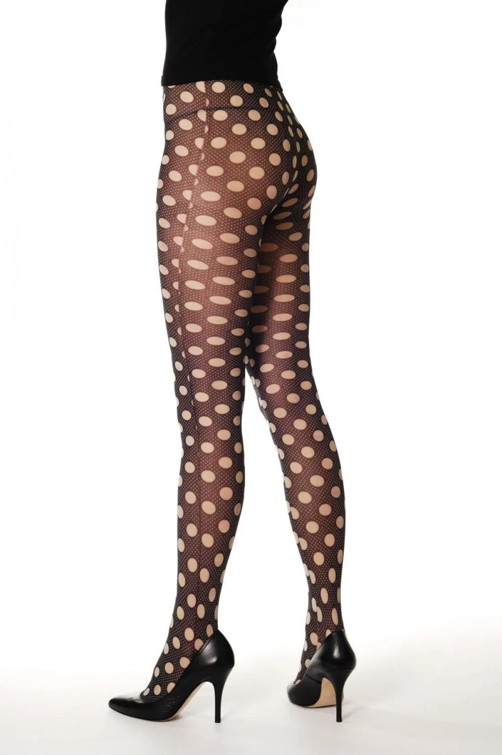 Navy Blue With Beige Polka Dots