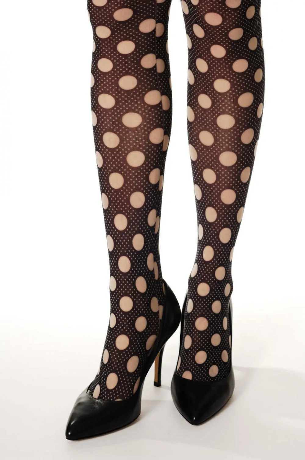 Navy Blue With Beige Polka Dots
