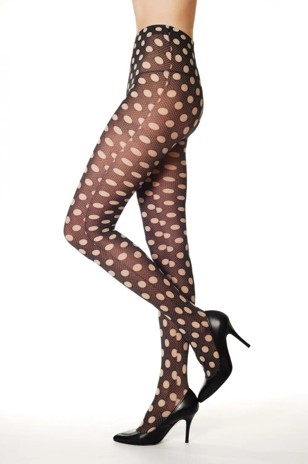Navy Blue With Beige Polka Dots