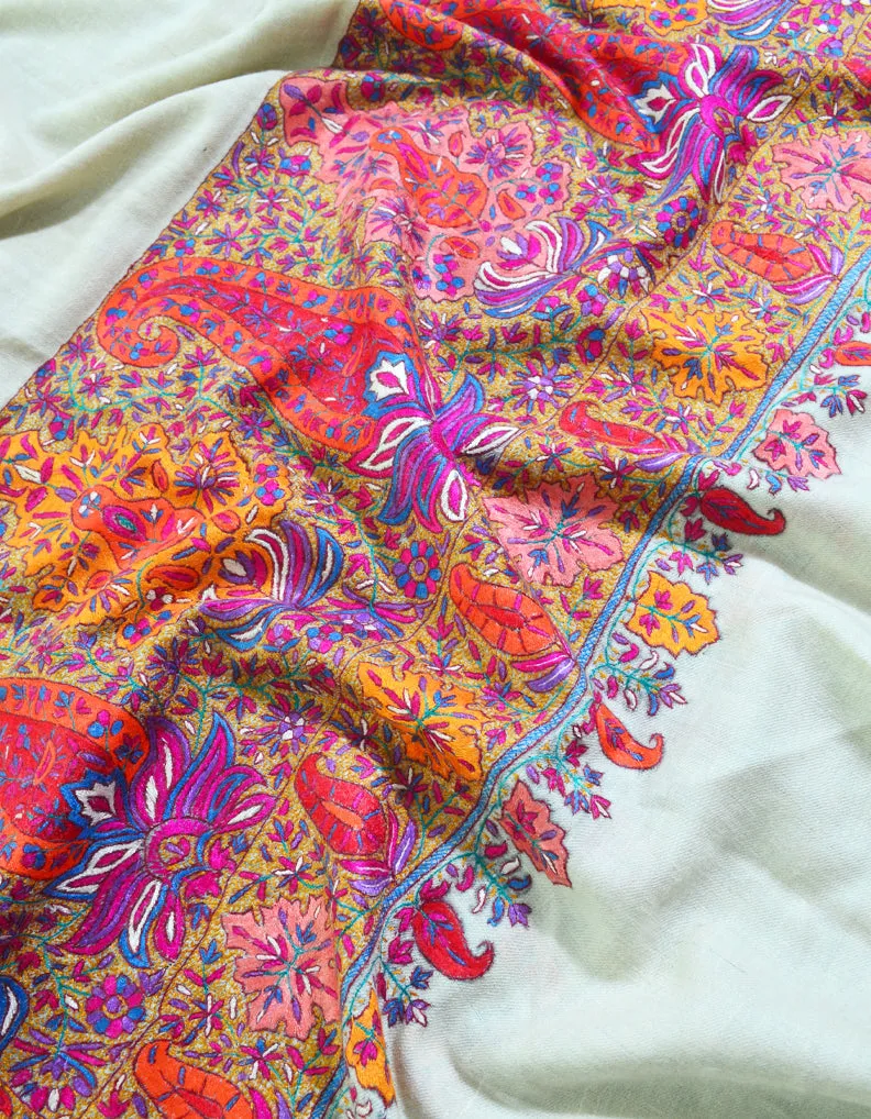 Off White Pashmina Shawl In Sozni 5971