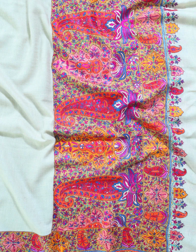 Off White Pashmina Shawl In Sozni 5971