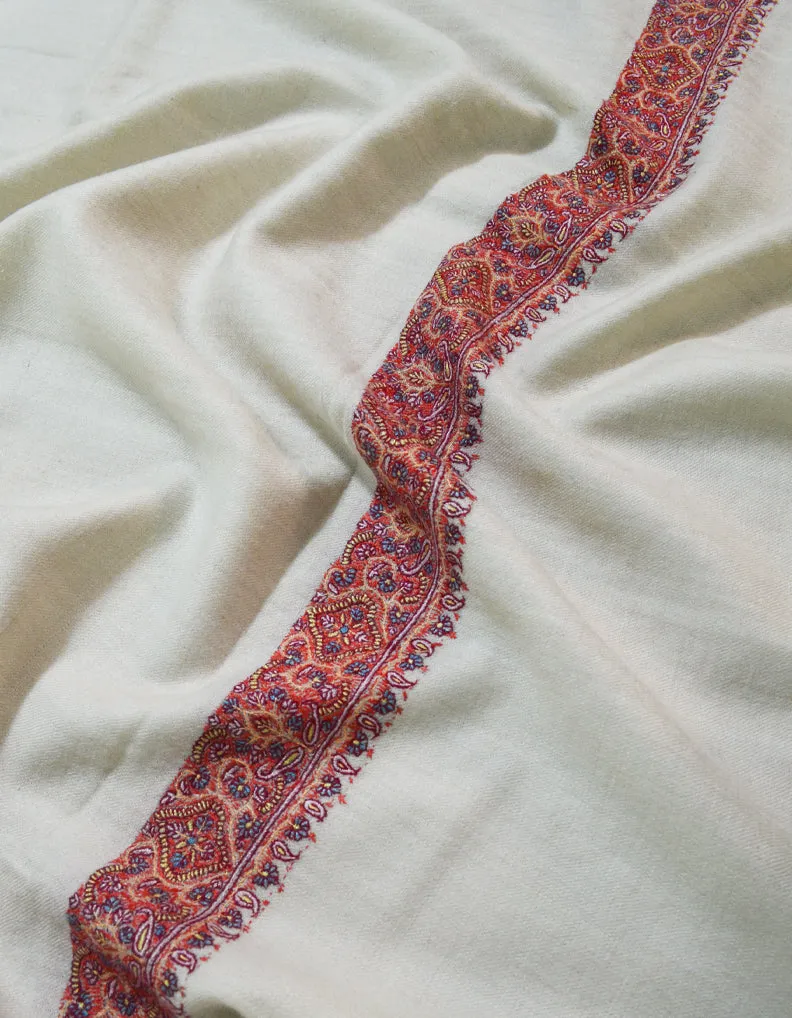 Off White Pashmina Shawl With Embroidery 5807