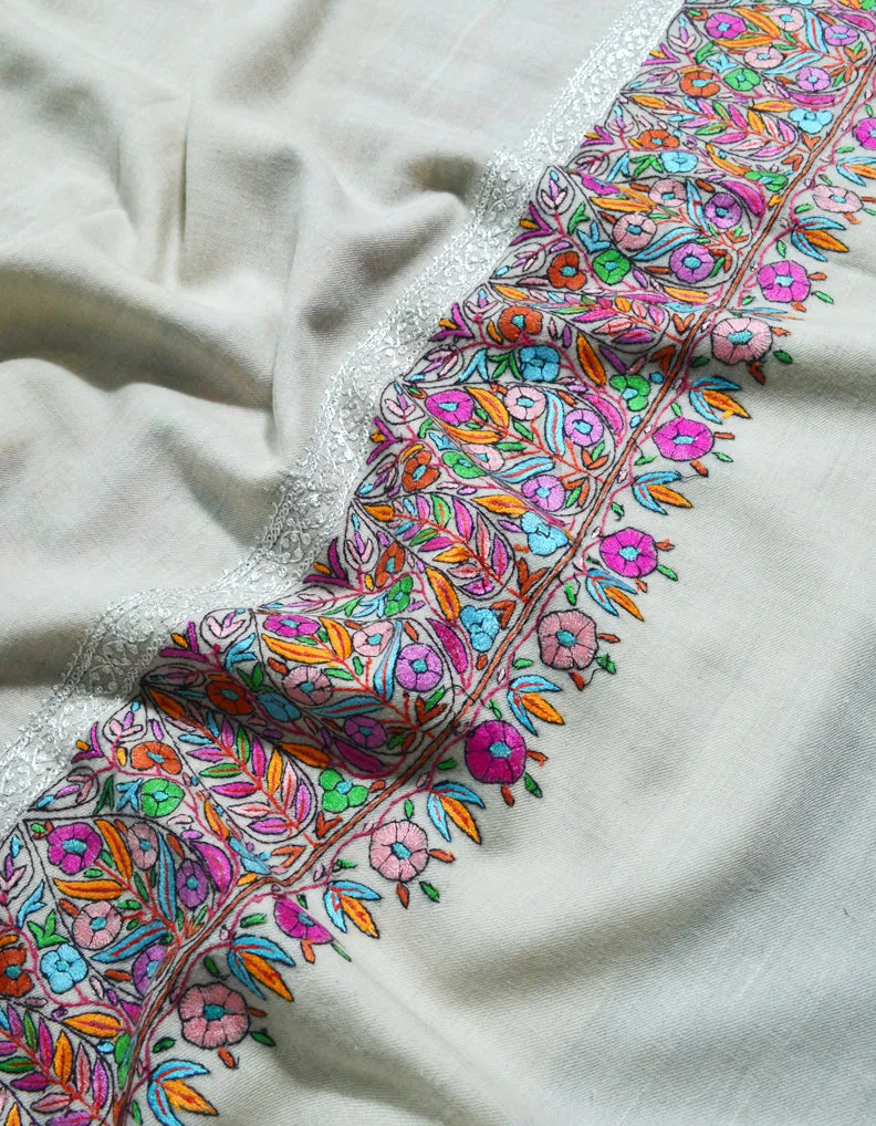 Off White Pashmina Shawl With Embroidery & tila 5828
