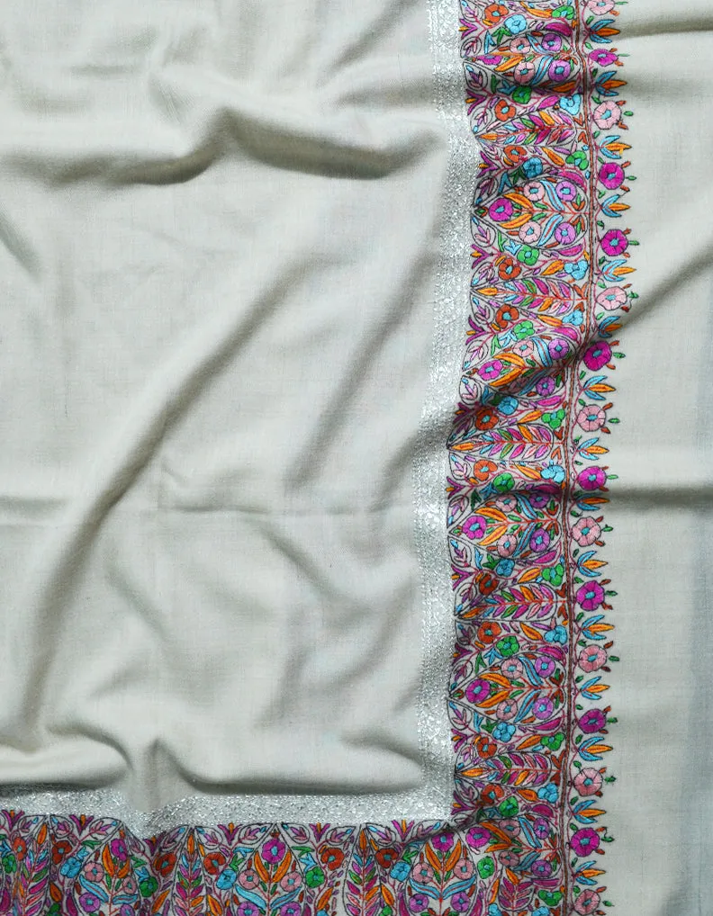 Off White Pashmina Shawl With Embroidery & tila 5828
