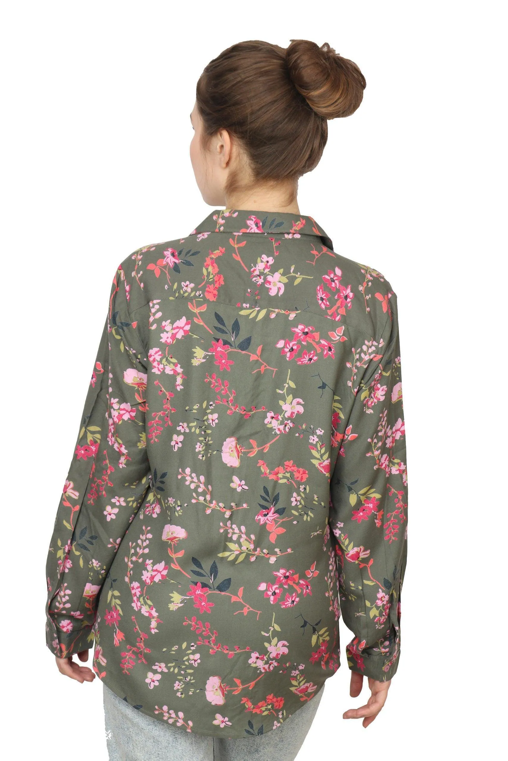 Olive Green Floral Printed Shirt