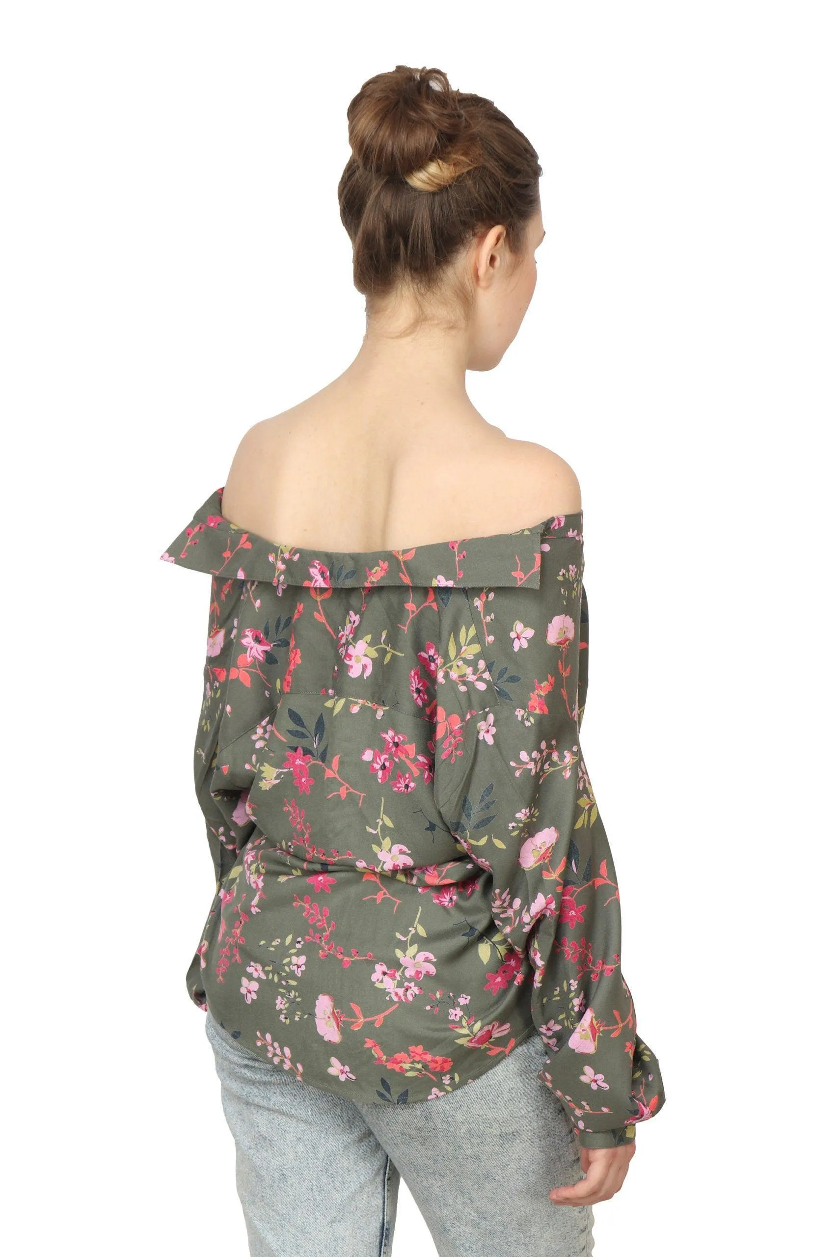 Olive Green Floral Printed Shirt