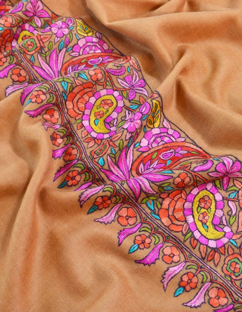Peach Pashmina Shawl With Sozni Work 5375