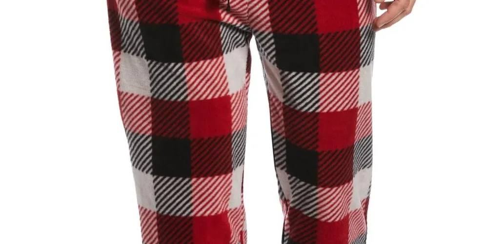 Perry Ellis Portfolio Men's Modern Buffalo Plaid Textured Fleece Pajama Pants Red Size Large