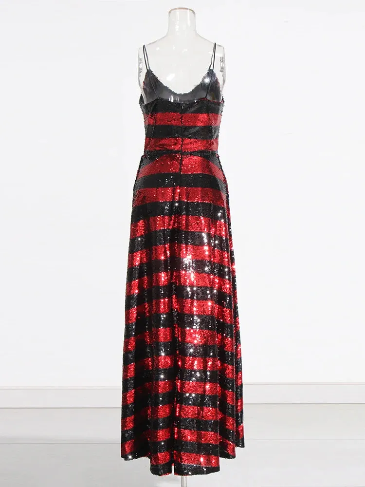 Pre Order:  Shimmering Sequined Sleeveless Stripes Dress