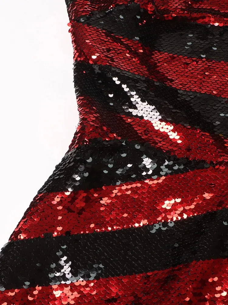 Pre Order:  Shimmering Sequined Sleeveless Stripes Dress