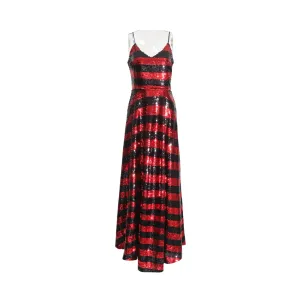 Pre Order:  Shimmering Sequined Sleeveless Stripes Dress