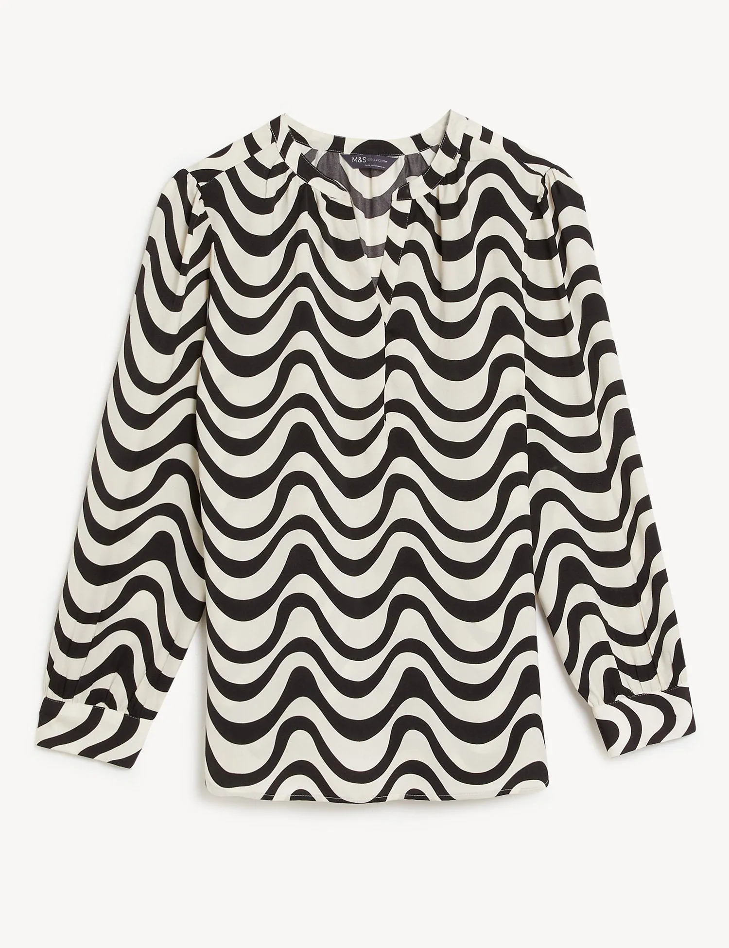 Printed V Neck Popover Blouse