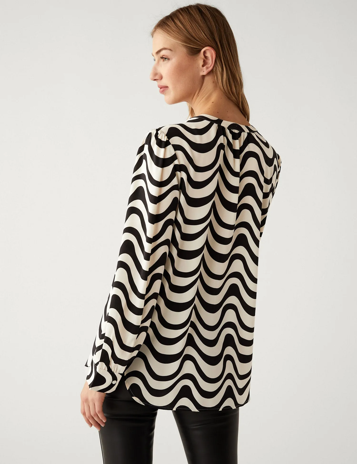 Printed V Neck Popover Blouse