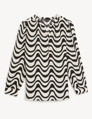 Printed V Neck Popover Blouse