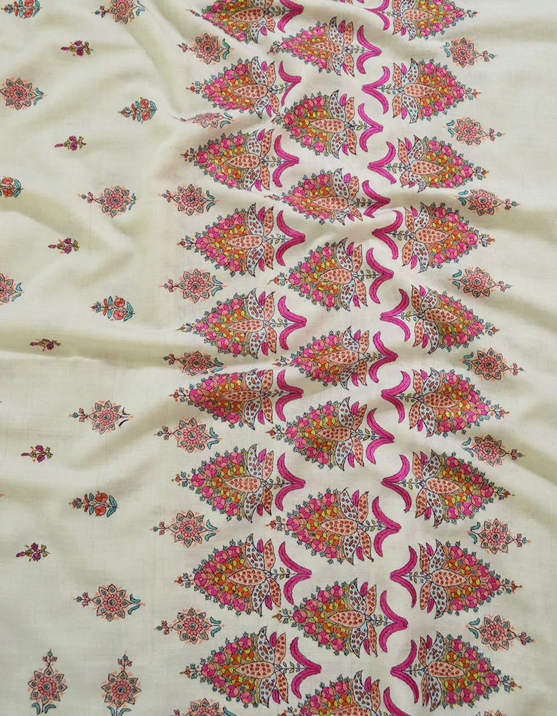 pure White Pashmina Shawl In Sozni Work 5990
