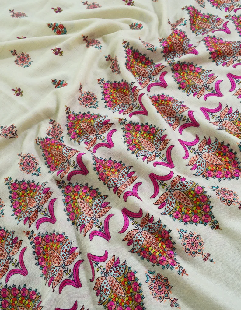 pure White Pashmina Shawl In Sozni Work 5990
