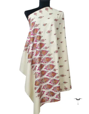 pure White Pashmina Shawl In Sozni Work 5990