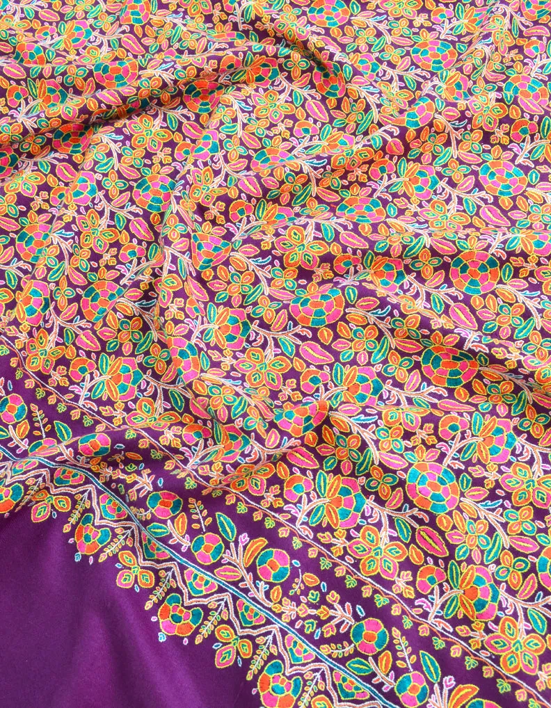 Purple Pashmina Sozni Jamavaar 5946