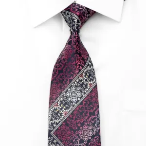 Purple Silver Acanthus On Navy Rhinestone Tie With Silver Sparkles