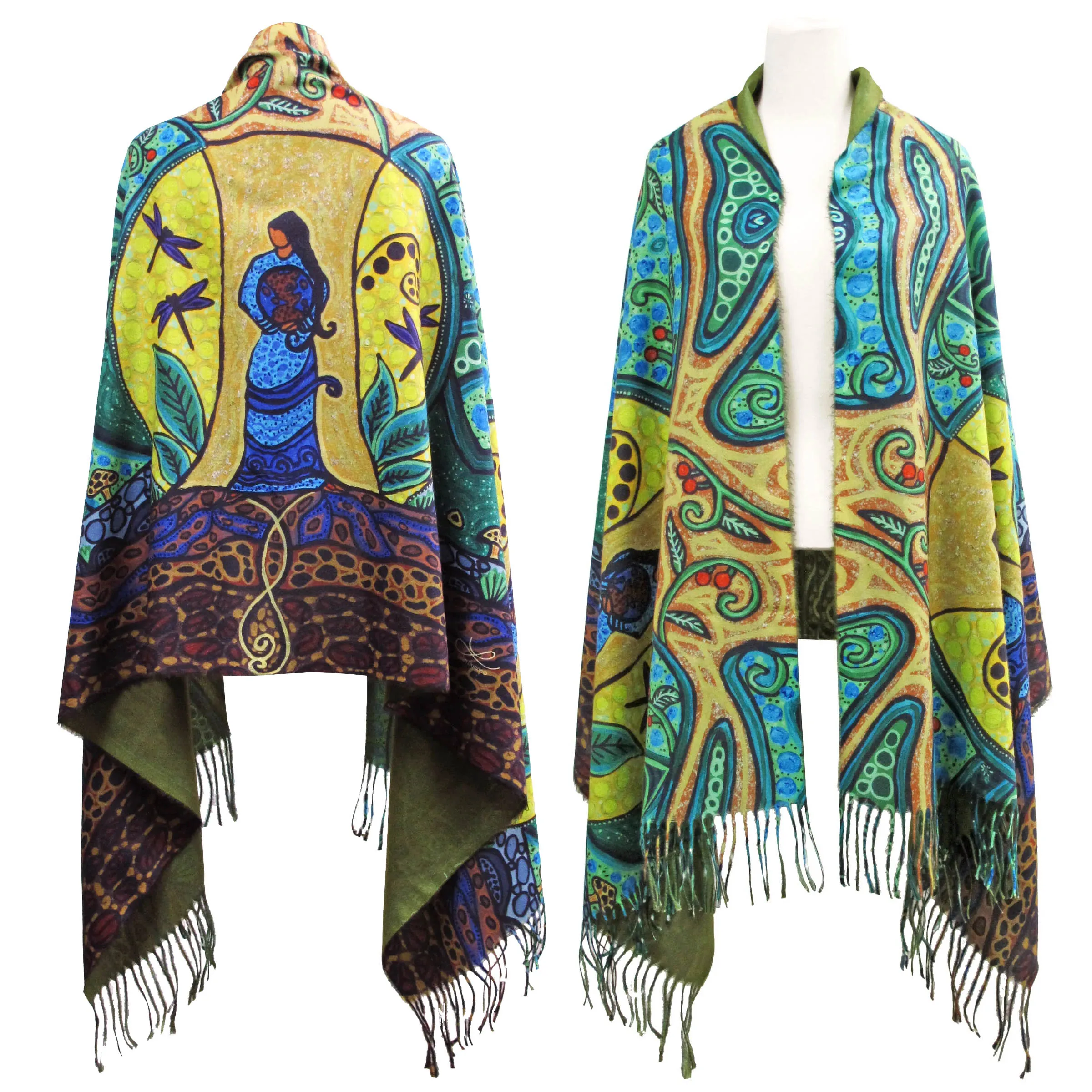 "Strong Earth Woman" ECO Art Print Shawl, Métis artist Leah Dorion