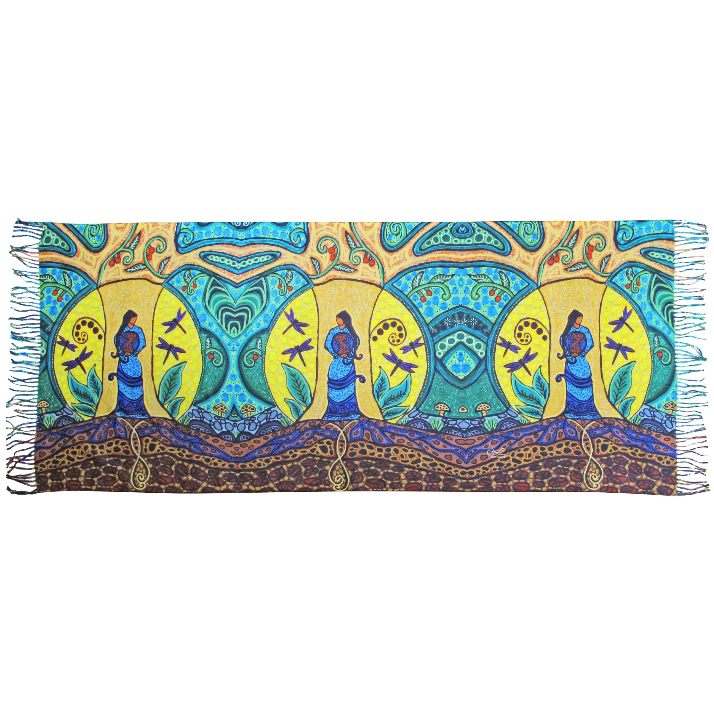 "Strong Earth Woman" ECO Art Print Shawl, Métis artist Leah Dorion