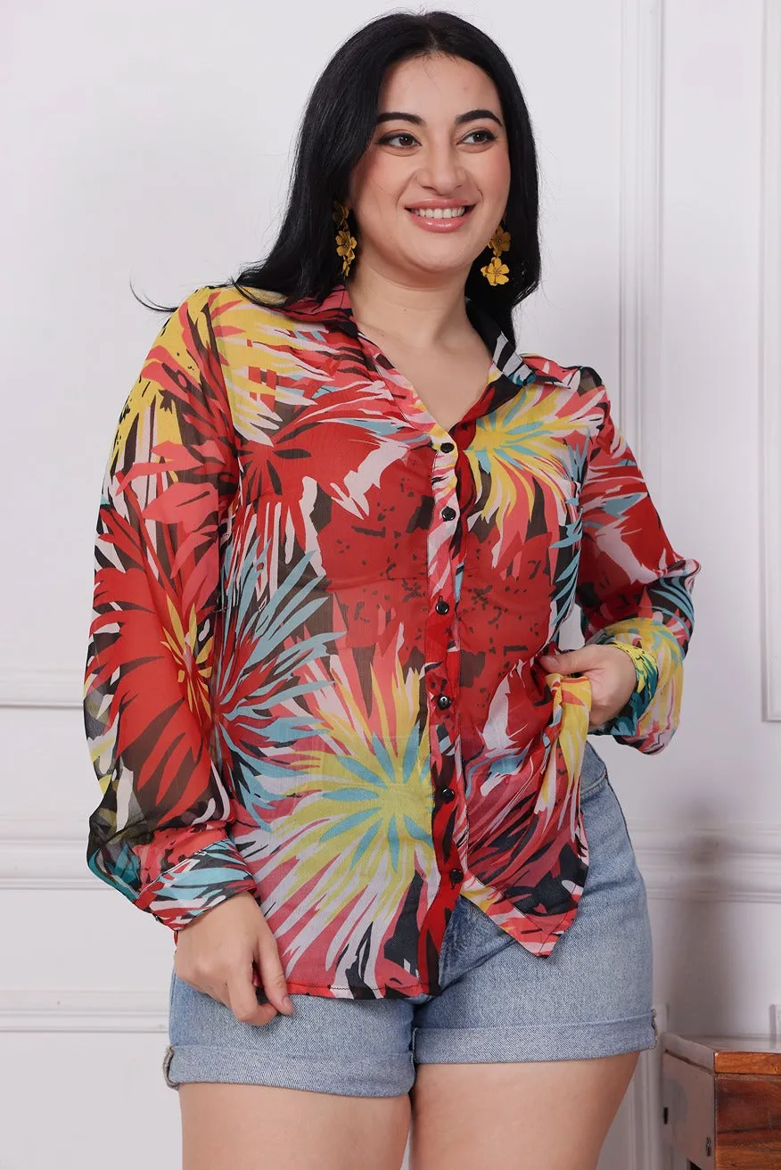 Red & Black Floral Printed Shirt