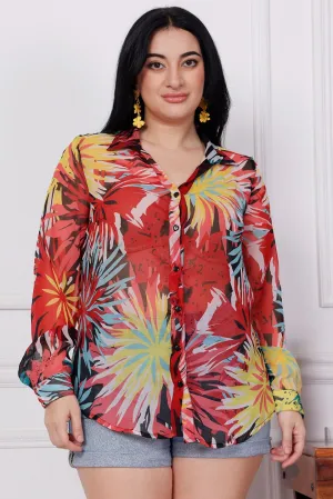 Red & Black Floral Printed Shirt