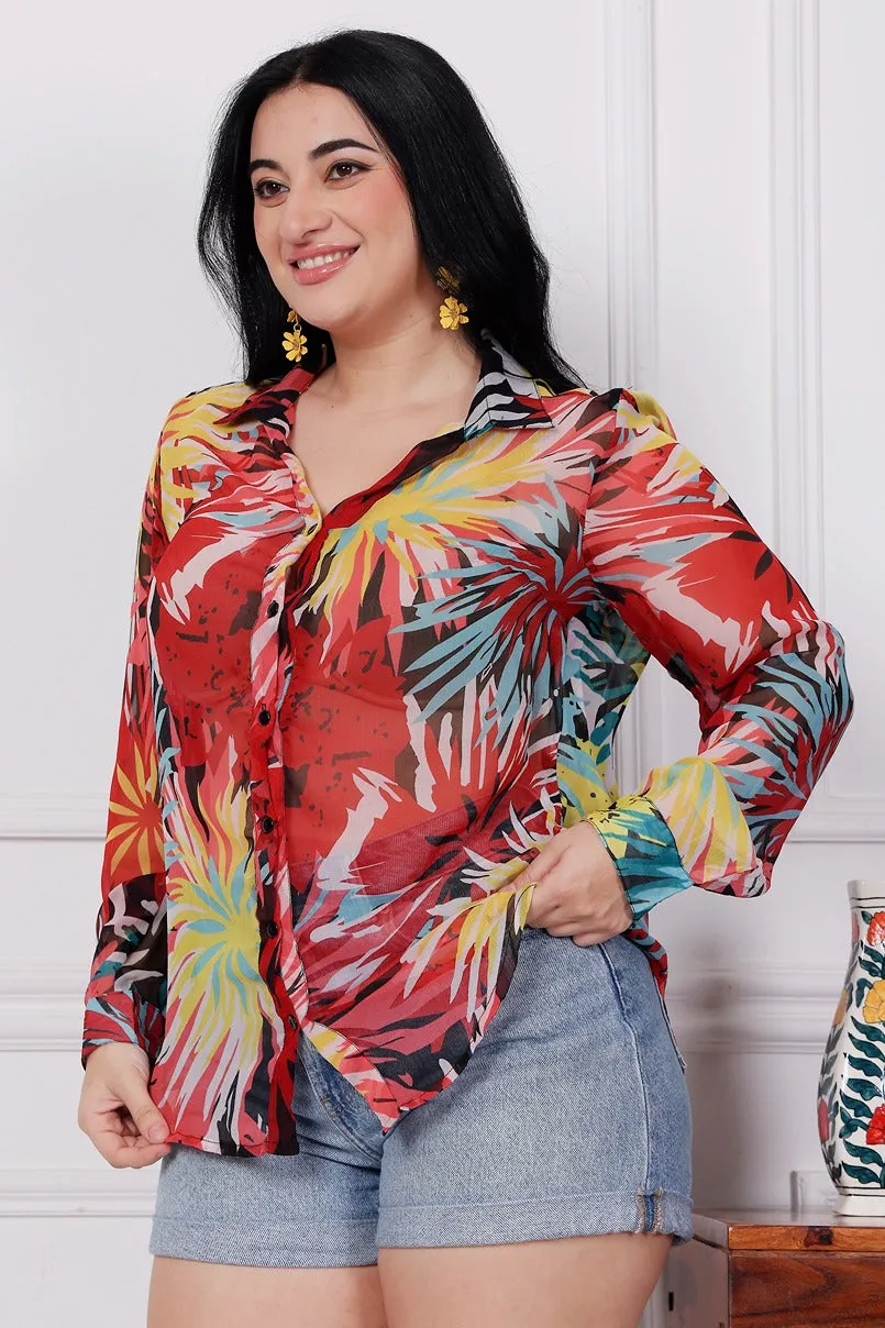 Red & Black Floral Printed Shirt