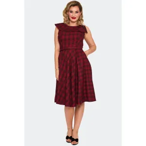 Red Check Tartan Round Neck 60s Flare Dress