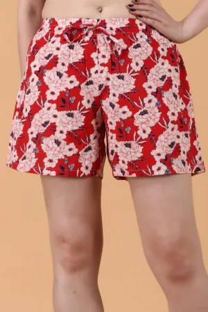 Red Floral Printed Shorts