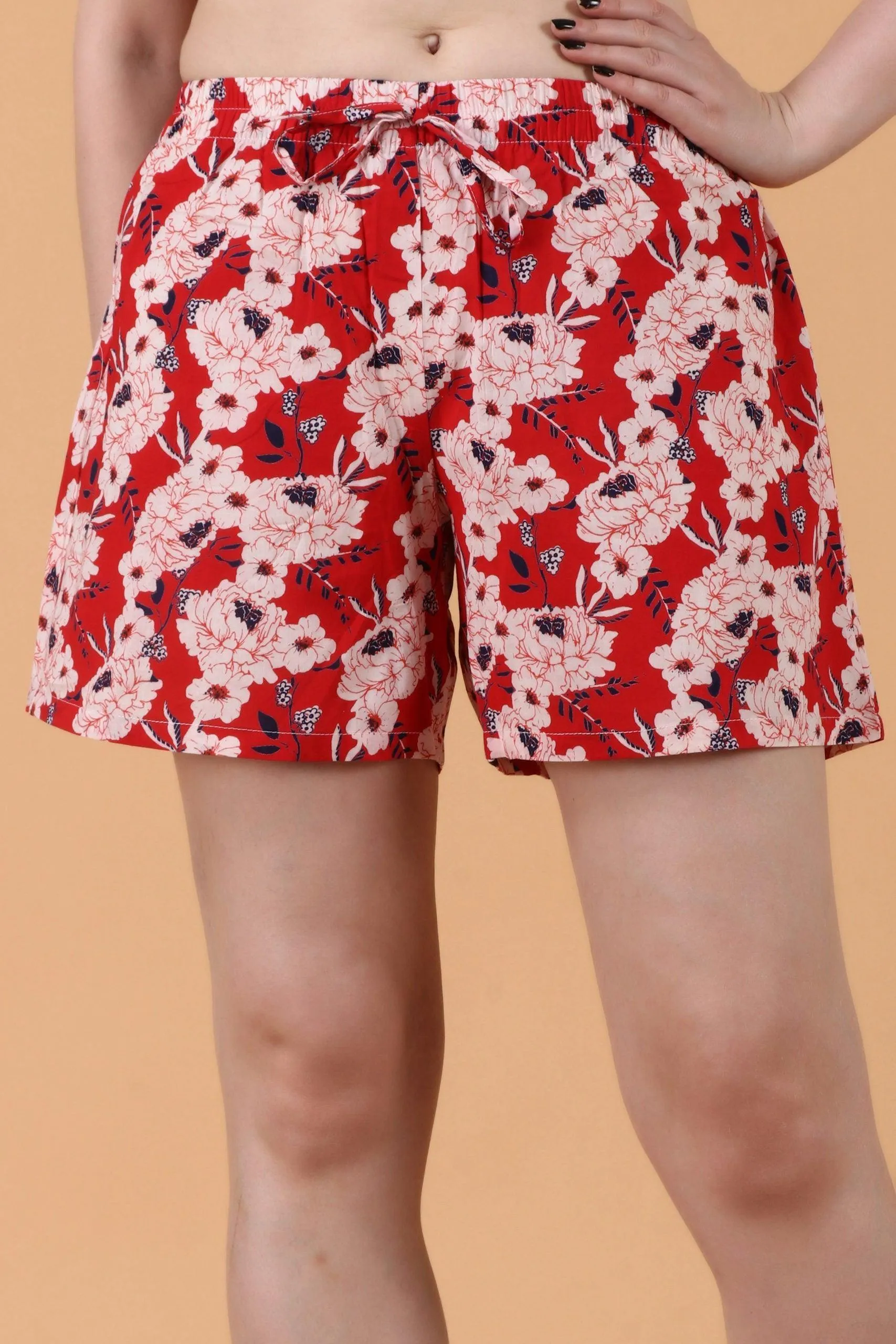 Red Floral Printed Shorts