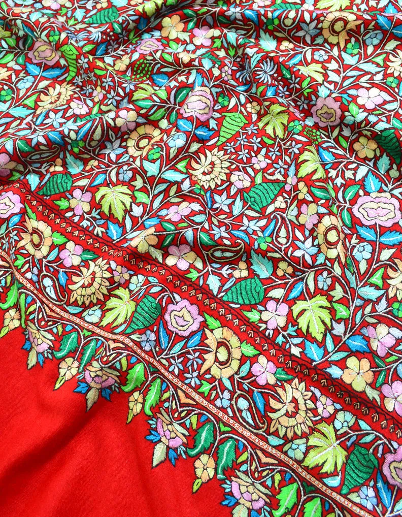 Red Pashmina Shawl With Embroidery 5783