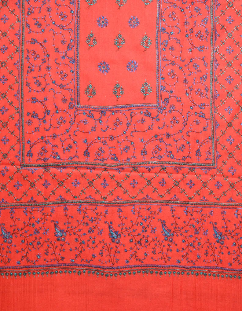 Red Pashmina Shawl With Sozni Work 5818