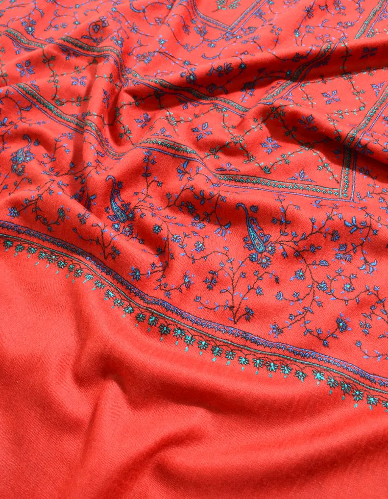 Red Pashmina Shawl With Sozni Work 5818