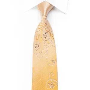 Remizio Men's Crystal Rhinestone Silk Necktie Scrolls On Peach Orange With Sparkles