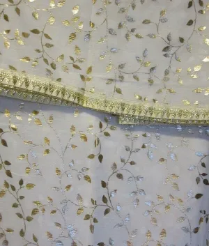 Scarf 2151102 White Georgette Golden Foil Print Fancy Dupatta Chunni Shawl