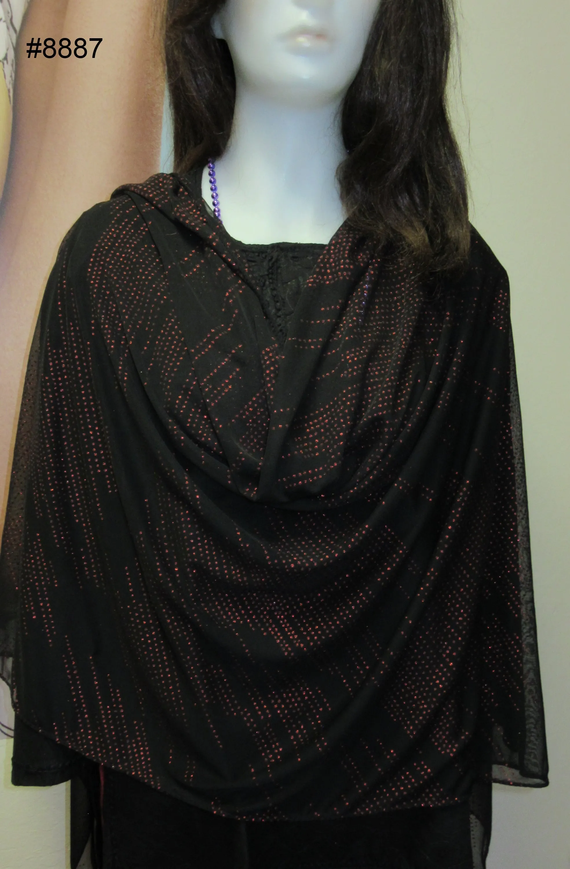 Scarf 8887 Black Georgette Red Twinkle Dupatta Chunni Shawl