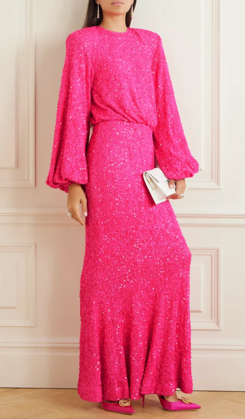 Sequined Stretch Recycle Tulle Gown in Pink