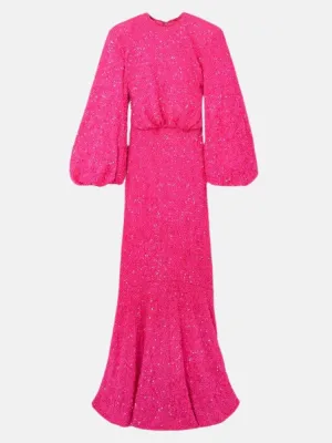 Sequined Stretch Recycle Tulle Gown in Pink